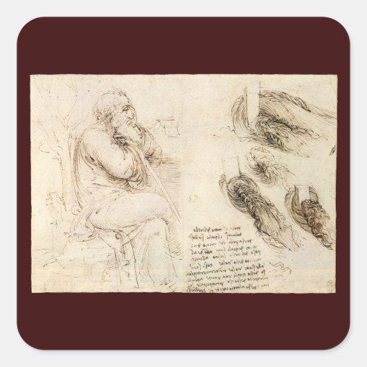 Oude man en waterschets van Leonardo da Vinci Vierkante Sticker (Voorkant)