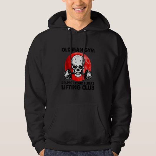 Oude man Gym respecteert je ouderen Hoppend clubje Hoodie (Voorkant)