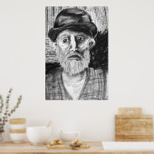 Oude Man Houtskooltekening Poster (Keuken)