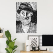 Oude Man Houtskooltekening Poster (Thuiskantoor)