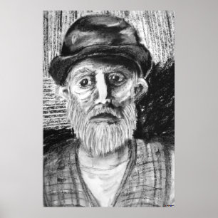 Oude Man Houtskooltekening Poster