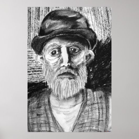 Oude Man Houtskooltekening Poster (Voorkant)