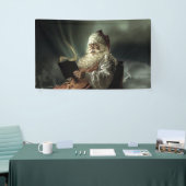 Oude Man kerstman die zijn lijst leest Spandoek (Beurs)