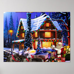Oude Man kerstman en rendier Poster