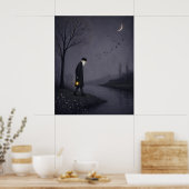 Oude Man Loopt Langs een Stille Rivier Poster (Keuken)