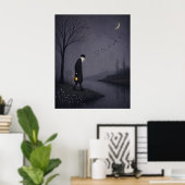 Oude Man Loopt Langs een Stille Rivier Poster (Thuiskantoor)