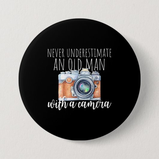 Oude man met een camera ronde button 7,6 cm (Voorkant)