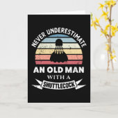 Oude man met een shuttle Badminton Cadeau Vader Kaart (Gele Bloem)