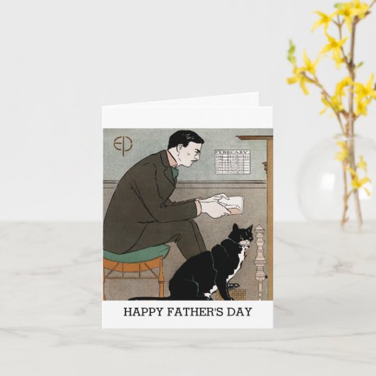 Oude man met kat Fijne Vaderdag Kaart (Gele Bloem)