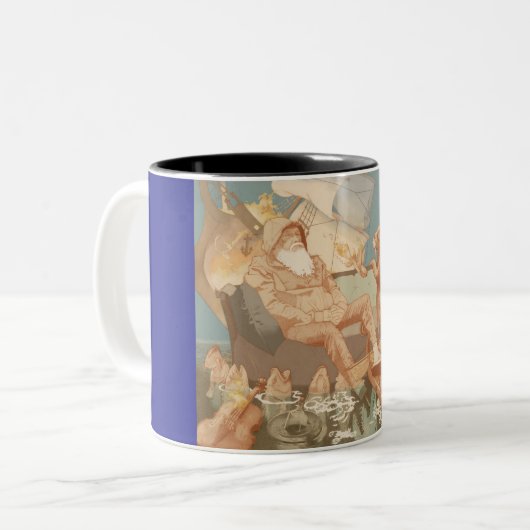 Oude Man nautische illustratie Tweekleurige Koffiemok (Voorkant links)