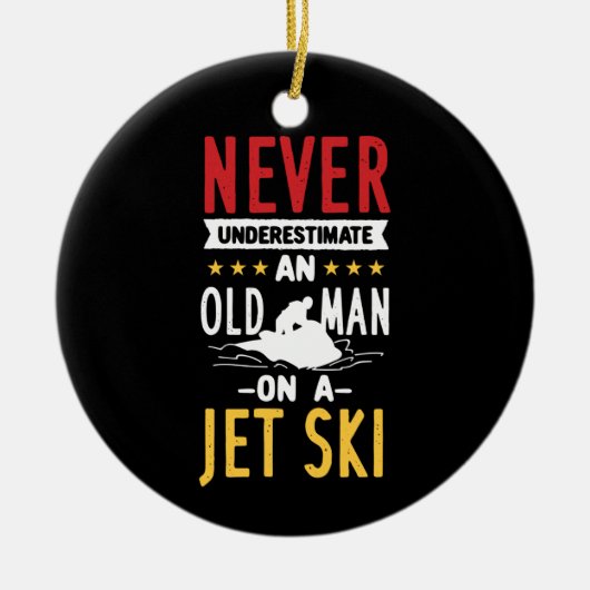 Oude man op een jetski keramisch ornament (Voorkant)