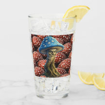 Oude man, paddenstoel blauwe bos bewaker pintglas