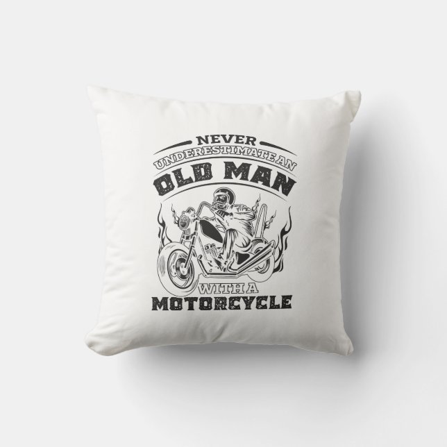 Oude Man Passie voor motorfietsen, Funny Kussen (Voorkant)