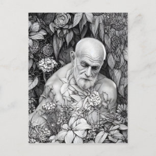 Oude man van planten en bloemen Digitale kunst   Briefkaart
