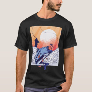 Oude man Vissen Zonsondergang retro T-shirt