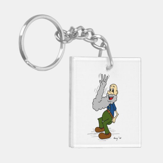 Oude Man Waving Beard AcrylSleutelhanger Sleutelhanger (Voorkant Links)