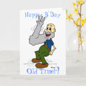 Oude Man Waving Beard "Happy B'Day Old Timer!" Kaa Kaart (Gele Bloem)