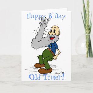 Oude Man Waving Beard "Happy B'Day Old Timer!" Kaa Kaart