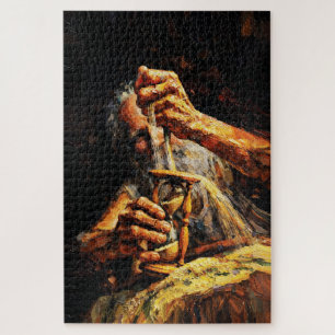 Oude man Zandloper Tijd die weg glipt Impasto Legpuzzel