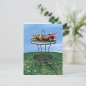 Oude mand met bloemen briefkaart (Staand voorkant)
