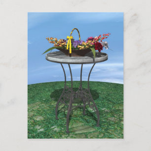Oude mand met bloemen briefkaart