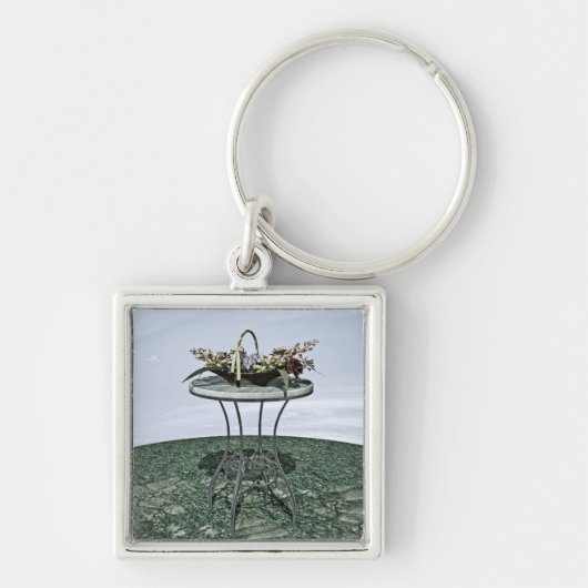 Oude mand met bloemen sleutelhanger (Voorkant)