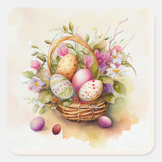 Oude Mand Pastel Paaseieren Vierkante Sticker (Voorkant)