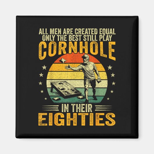Oude mannen spelen cornhole in 80s grappige bean b magneet (Voorkant)