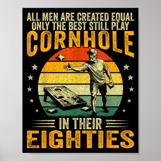 Oude mannen spelen cornhole in 80s grappige bean b poster (Voorkant)