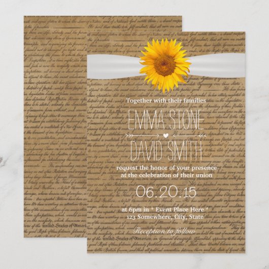  Oude Manuscripten Zonnebloem Berichten Uitnodigin Kaart (Voorkant / Achterkant)