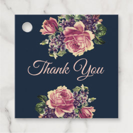 Oude marine en roze waterverf bloemen bedankjes labels
