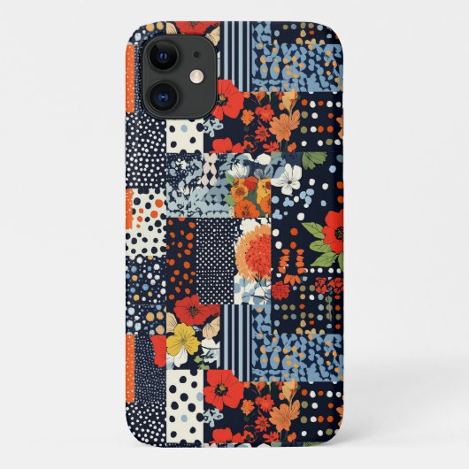 Oude marine-koraal bloemige patchwork quilt Case-Mate iPhone case (Achterkant)