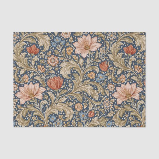 Oude marineblauwe bloemen tissuepapier (Voorkant)