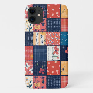 Oude marineblauwe koraal bloemige patchwork quilt Case-Mate iPhone case