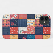 Oude marineblauwe koraal bloemige patchwork quilt Case-Mate iPhone case (Achterkant (horizontaal))