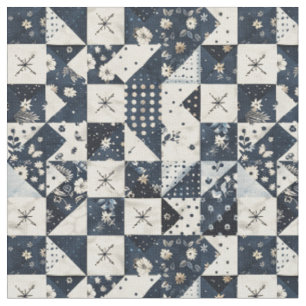 Oude marineblauwe patchwork cottagecore boerderijd stof
