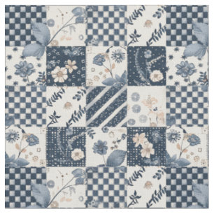 Oude marineblauwe patchwork quilt in cottagecore-s stof