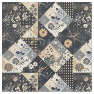 Oude marineblauwe patchwork quilt in cottagecore-s stof