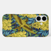 Oude marineblauwe vogel en gele bloemmotief Case-Mate iPhone case (Achterkant (horizontaal))