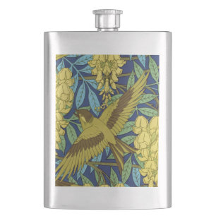 Oude marineblauwe vogel en gele bloemmotief flacon