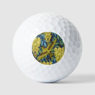 Oude marineblauwe vogel en gele bloemmotief golfballen