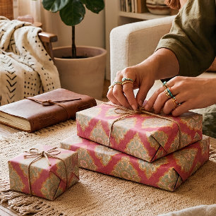 Oude Marokkaanse Damast Roze Bloem Cadeaupapier