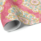 Oude Marokkaanse Damast Roze Bloem Cadeaupapier (Rol Hoek)