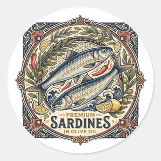 Oude Marokkaanse Sardineblik Retro Kustvis Ronde Sticker (Voorkant)