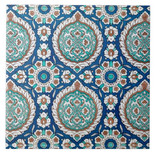 Oude Marokkaanse turquoise en blauwe bloemmotief Tegeltje