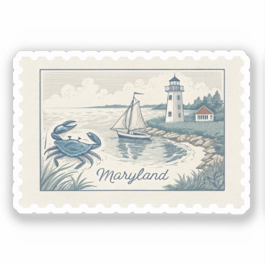 Oude Maryland Blauwe Krab Vuurtoren Stempel Sticker (Voorkant)