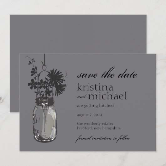 Oude Mason Pot & Wilde Bloemen Bewaar de Datum Save The Date (Voorkant / Achterkant)