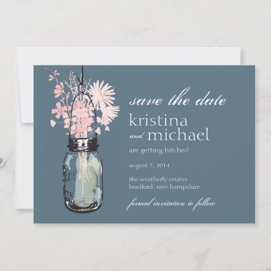 Oude Mason Pot & Wilde Bloemen Bewaar de Datum Save The Date (Voorkant)