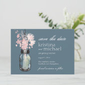 Oude Mason Pot & Wilde Bloemen Bewaar de Datum Save The Date (Staand voorkant)
