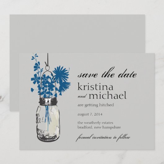 Oude Mason Pot & Wilde Bloemen Bewaar de Datum Save The Date (Voorkant / Achterkant)